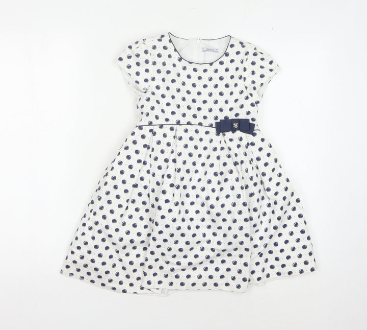 Mayoral Girls White Polka Dot Fit & Flare Dress - 7 Years