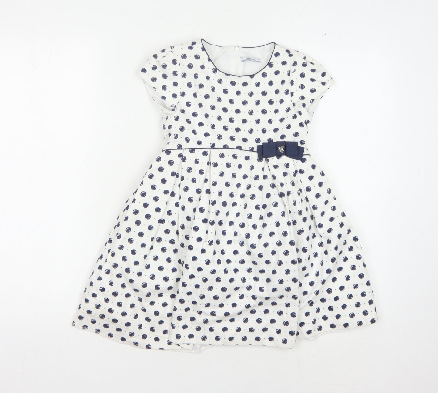 Mayoral Girls White Polka Dot Fit & Flare Dress - 7 Years