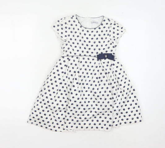 Mayoral Girls White Polka Dot Fit & Flare Dress - 7 Years