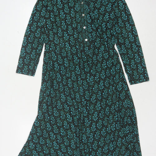 Laura Ashley Green Floral Long Shirt Dress, Size 10