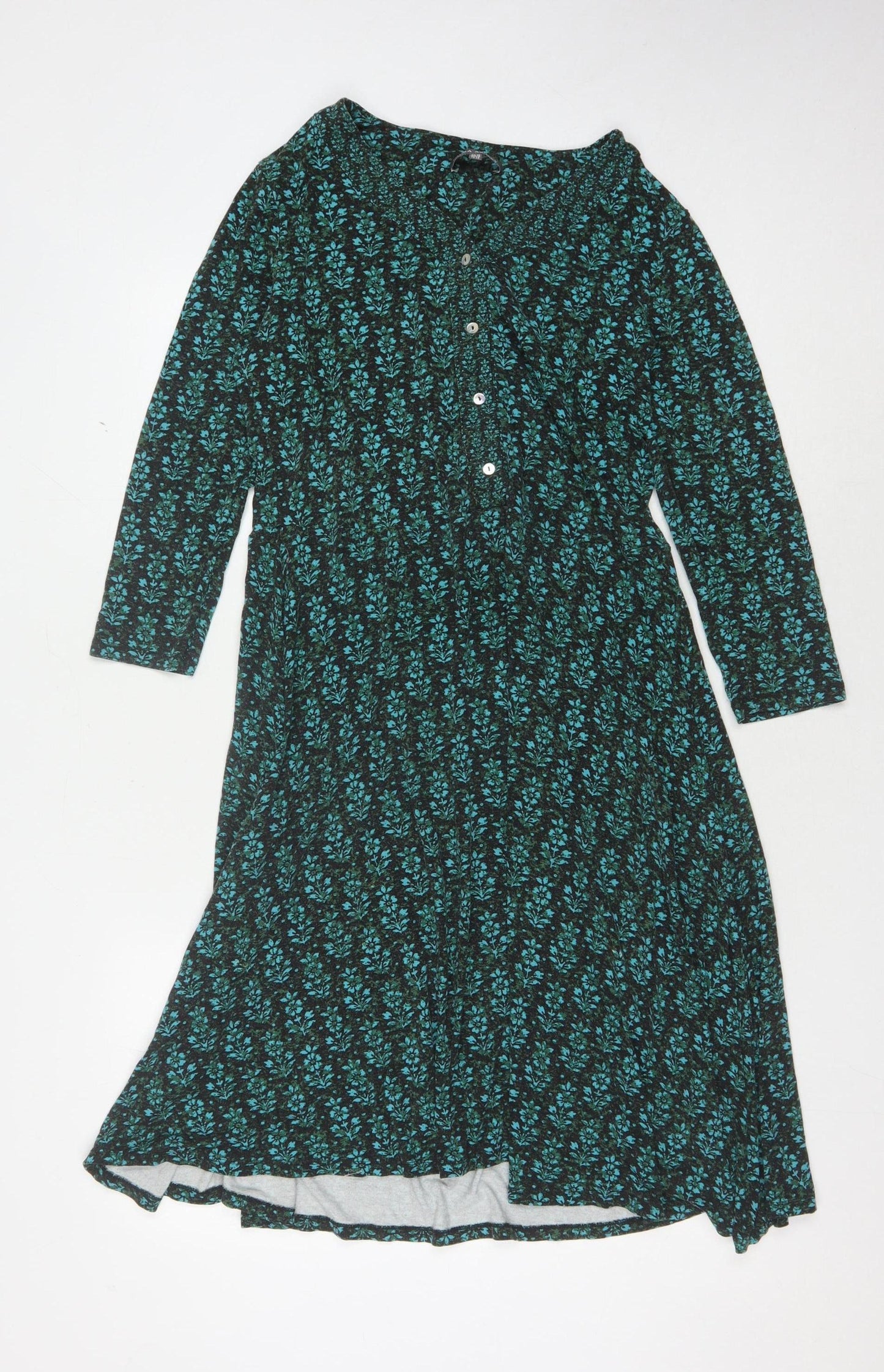 Laura Ashley Green Floral Long Shirt Dress, Size 10