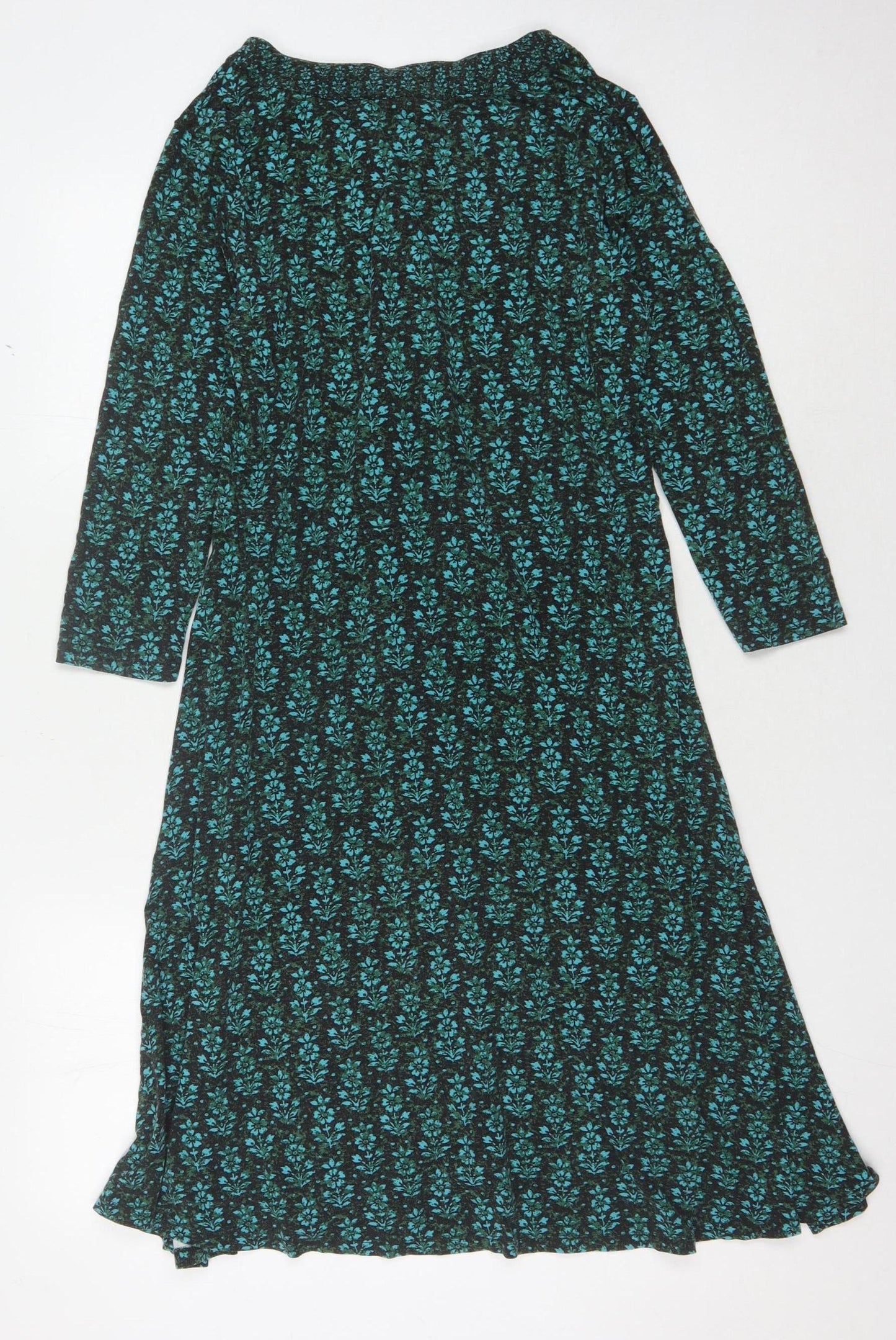 Laura Ashley Green Floral Long Shirt Dress, Size 10