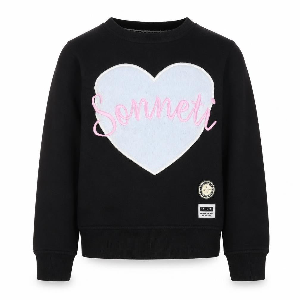 Front view of Sonneti girls’ black sweatshirt 12-13 years - embroidered