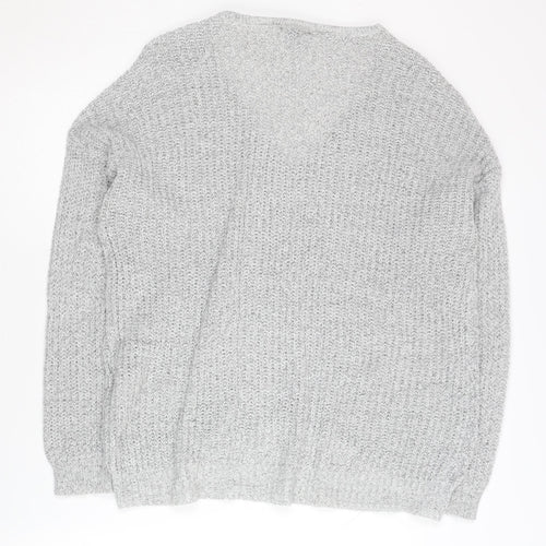 Jacqueline de Yong Women's Grey Jumper M V-Neck Knit