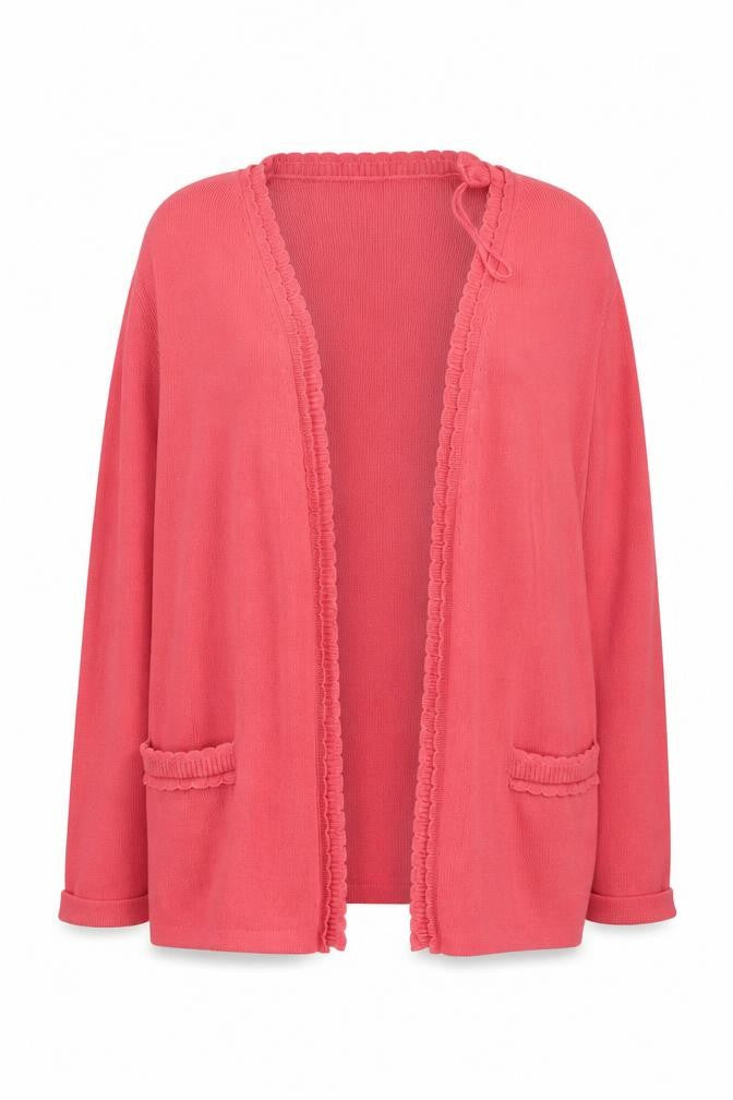 Front view of Eastex Women's Pink Open Front Cardigan, size 12, Long Sleeve