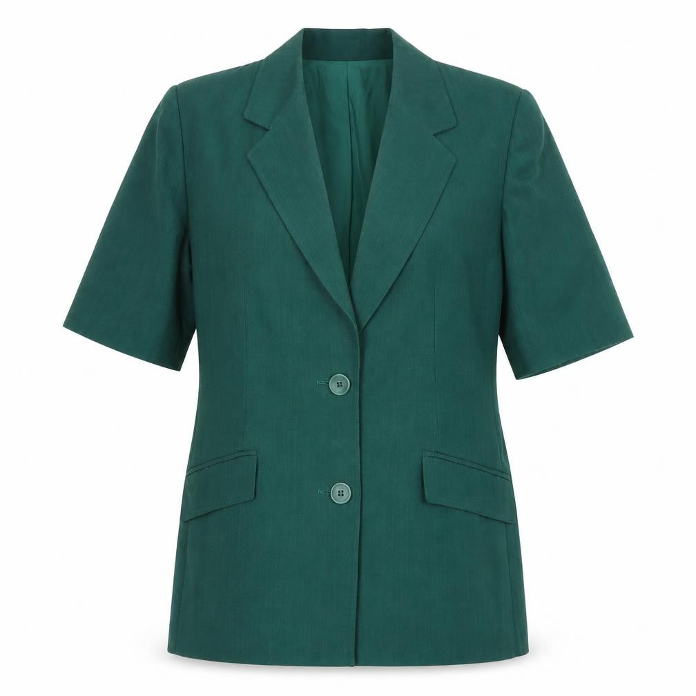 Front view of Viyella Women's Green Blazer, size 10, Short Sleeve Elegant