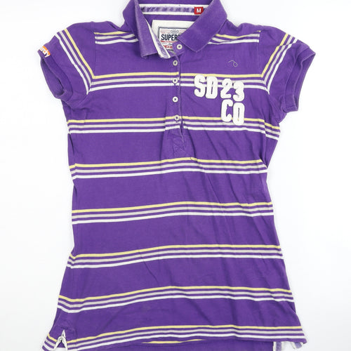 Superdry Women's Purple Striped Polo Shirt M