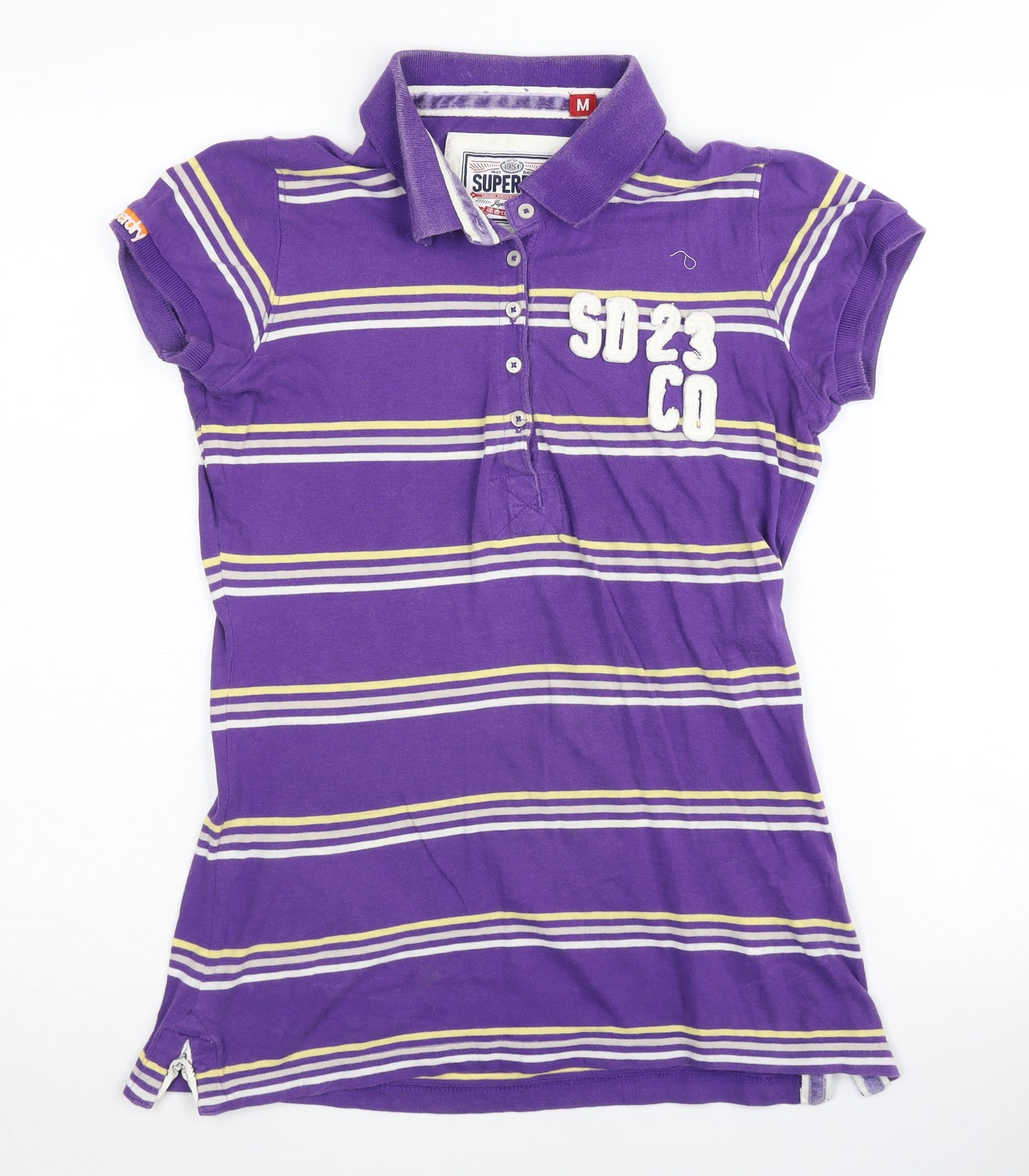 Superdry Women's Purple Striped Polo Shirt M