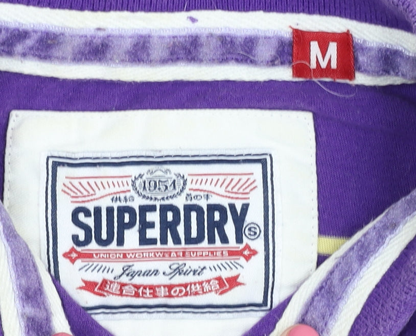 Superdry Women's Purple Striped Polo Shirt M