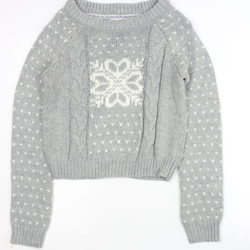 Soulcal & Co Women's Grey Cable-Knit Jumper Size 8