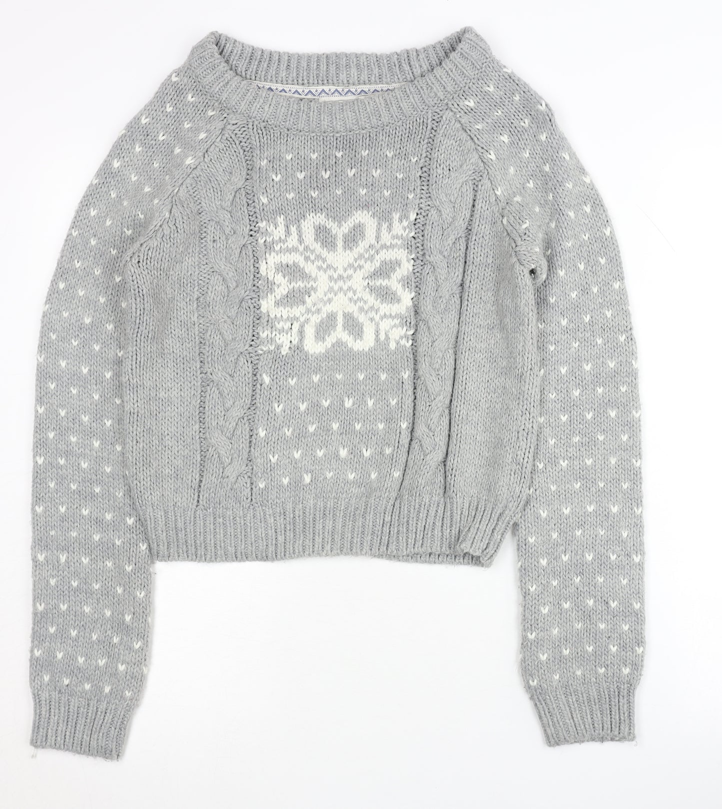 Soulcal & Co Women's Grey Cable-Knit Jumper Size 8