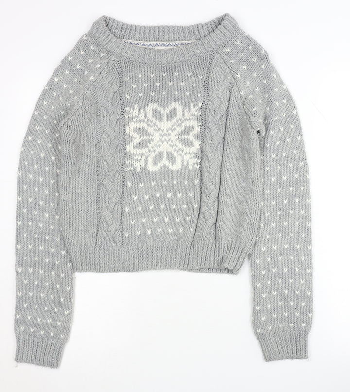 Soulcal & Co Women's Grey Cable-Knit Jumper Size 8