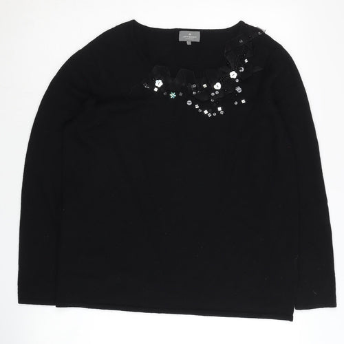 Jeff Banks Women's Black Sequined Pullover Jumper L