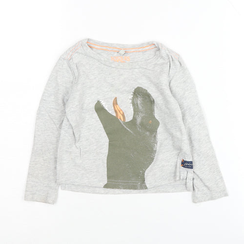 Joules Grey Boys Animal Graphic Cotton T-Shirt, 2 Years, Long Sleeve