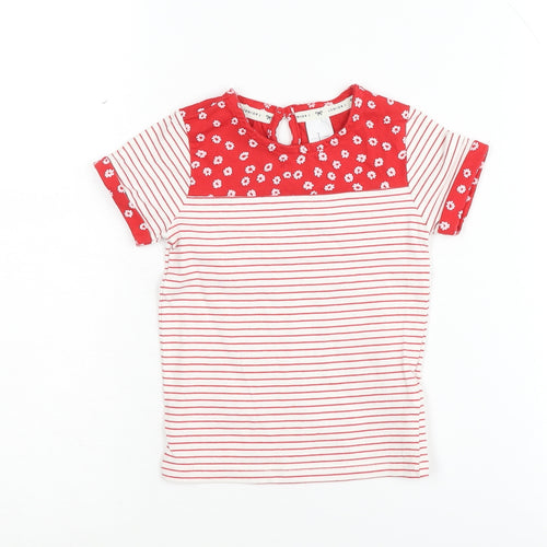 Jasper Conran Girls Red Striped T-Shirt, 2-3 Years, Button Accent