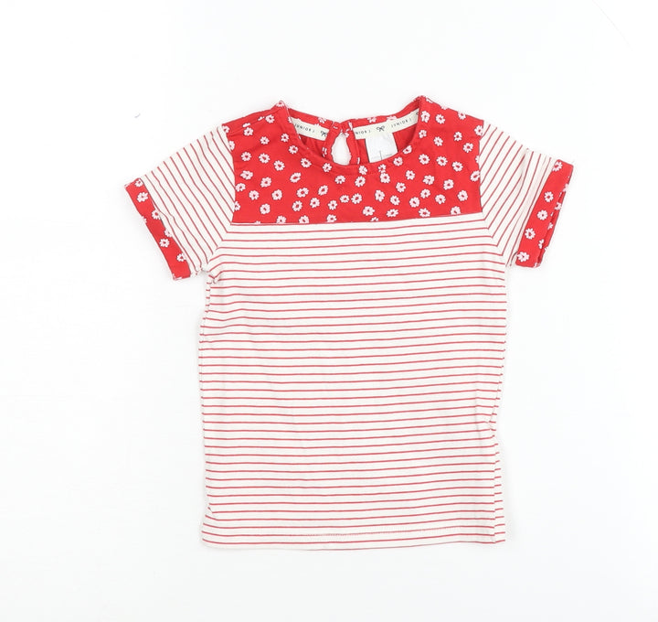Jasper Conran Girls Red Striped T-Shirt, 2-3 Years, Button Accent