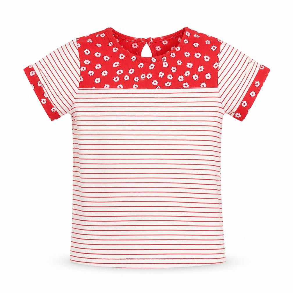 Front view of Jasper Conran girls’ red striped t-shirt, 2-3 years, button accent