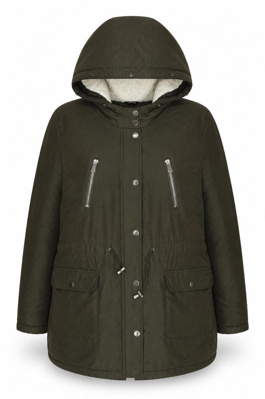 Front view of Classics Women Green Parka Jacket, size 18, with Hood