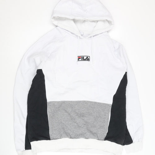 Fila Men's White Pullover Hoodie, Size L, Logo Accent