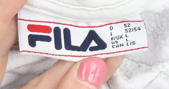 Fila Men's White Pullover Hoodie, Size L, Logo Accent
