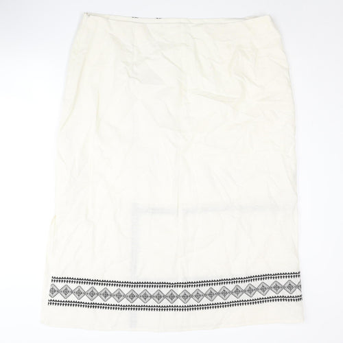 Marks and Spencer Women Ivory Embroidered Pencil Skirt