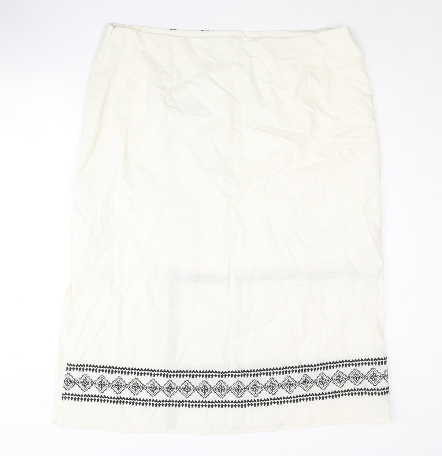 Marks and Spencer Women Ivory Embroidered Pencil Skirt