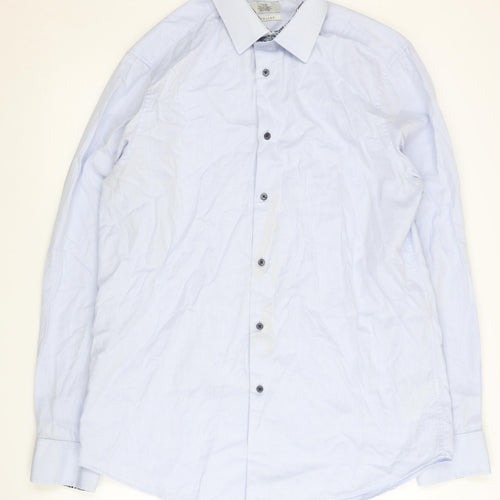 Next Men's Blue Button-Up Shirt, Size 16.5, Regular Fit