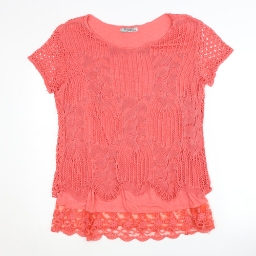 ASPBRY Collection Women's Pink Crochet T-Shirt M