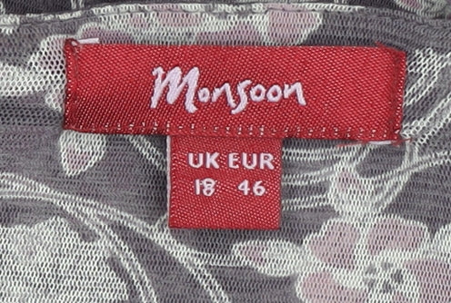 Monsoon Women's Floral Wrap Blouse, Size 18, Multicoloured