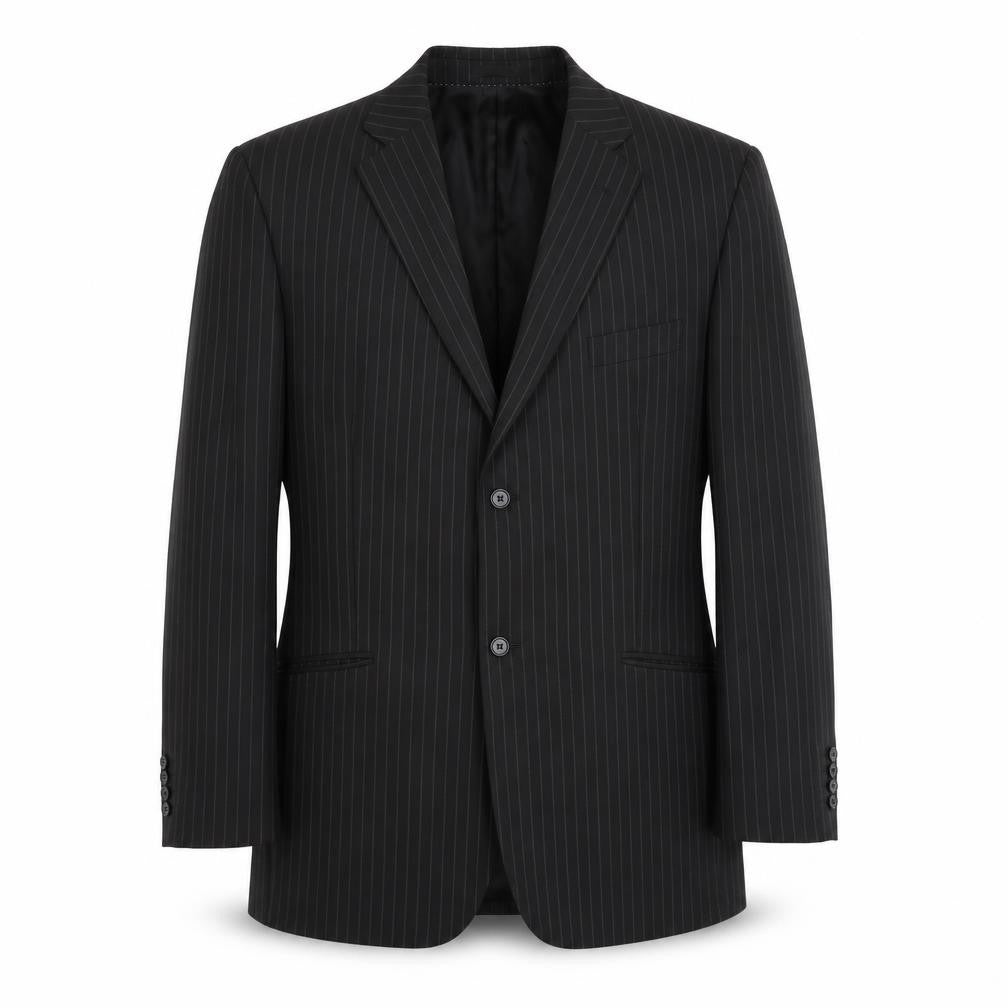 Front view of Greenwoods Men's Black Pinstriped Blazer, size 46