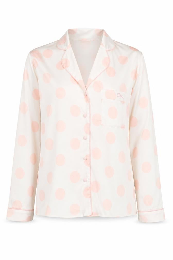 Front view of Boux Avenue Women's White Polka Dot Pyjama Top, size 10