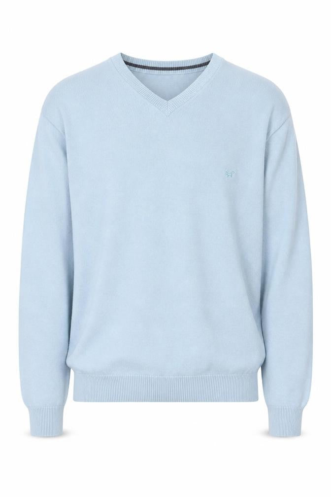 Front view of Wolsey Men's Blue V-Neck jumper, M