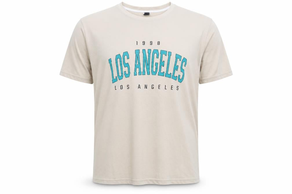 Front view of Manfinity Men's 3XL Beige Los Angeles T-Shirt