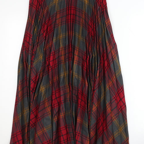 St Michael Women's Red Plaid Pleated Midi Skirt Size 12