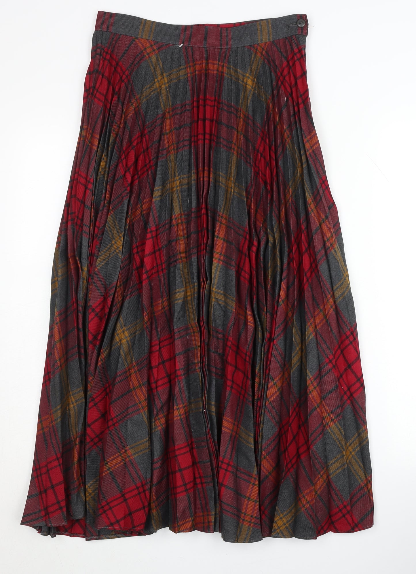 St Michael Women's Red Plaid Pleated Midi Skirt Size 12