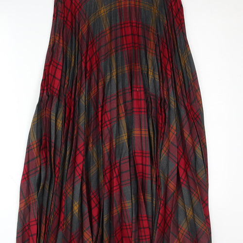 St Michael Women's Red Plaid Pleated Midi Skirt Size 12