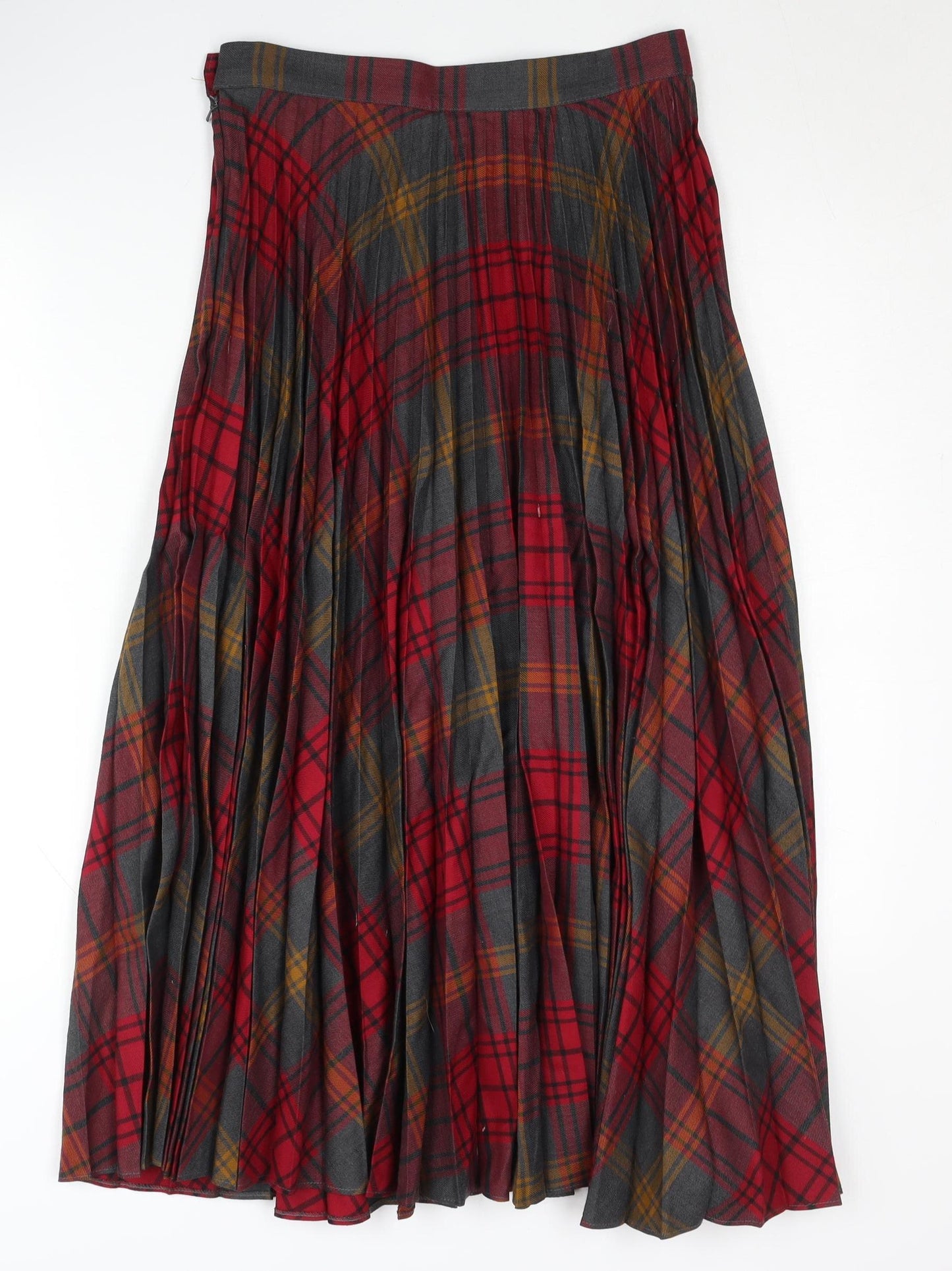 St Michael Women's Red Plaid Pleated Midi Skirt Size 12