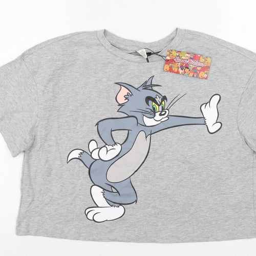 Shein Grey Tom & Jerry Cropped T-Shirt - Women's M