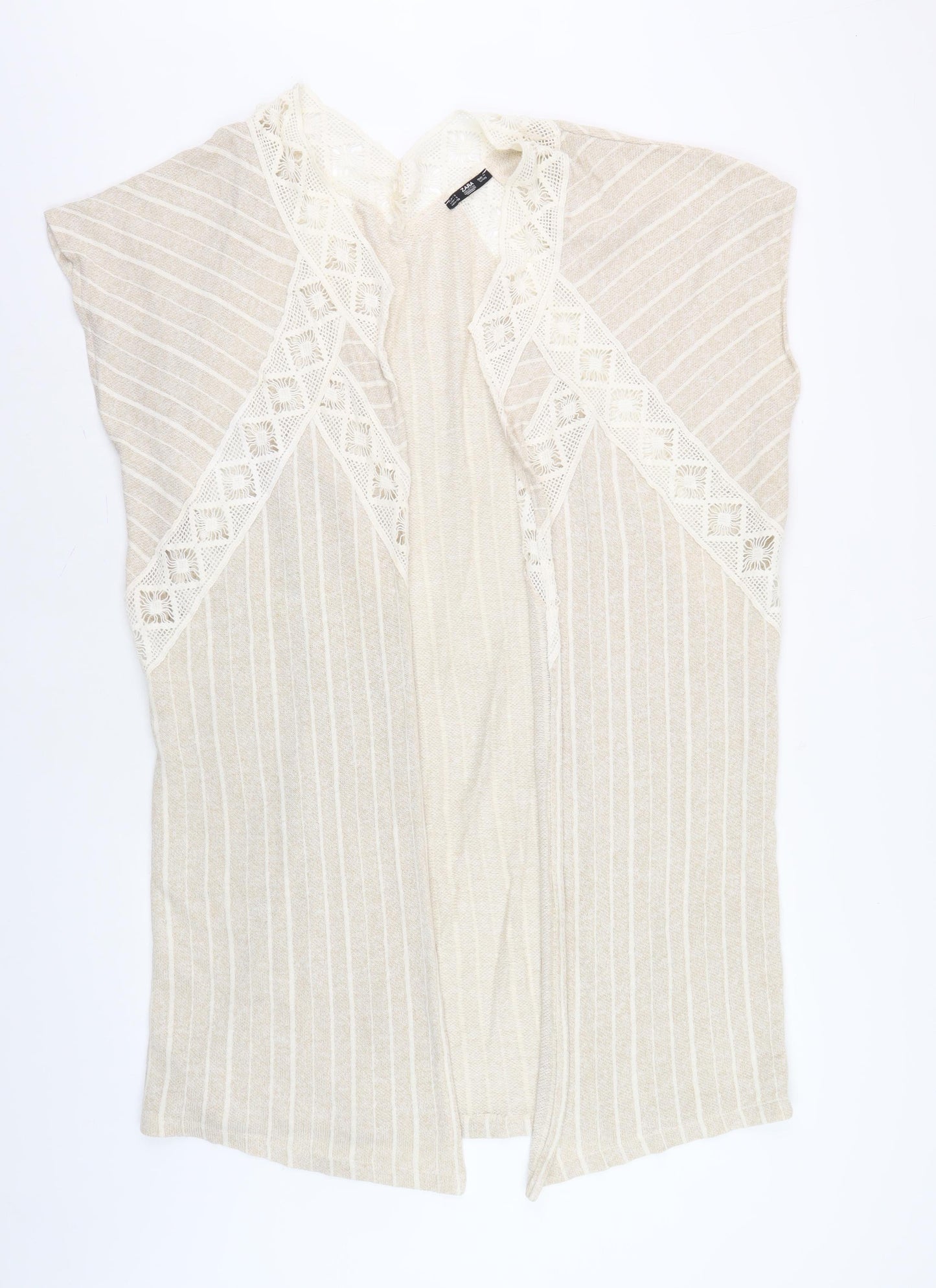 Zara Women's Beige Cape Sleeveless Open-Knit Jumper S