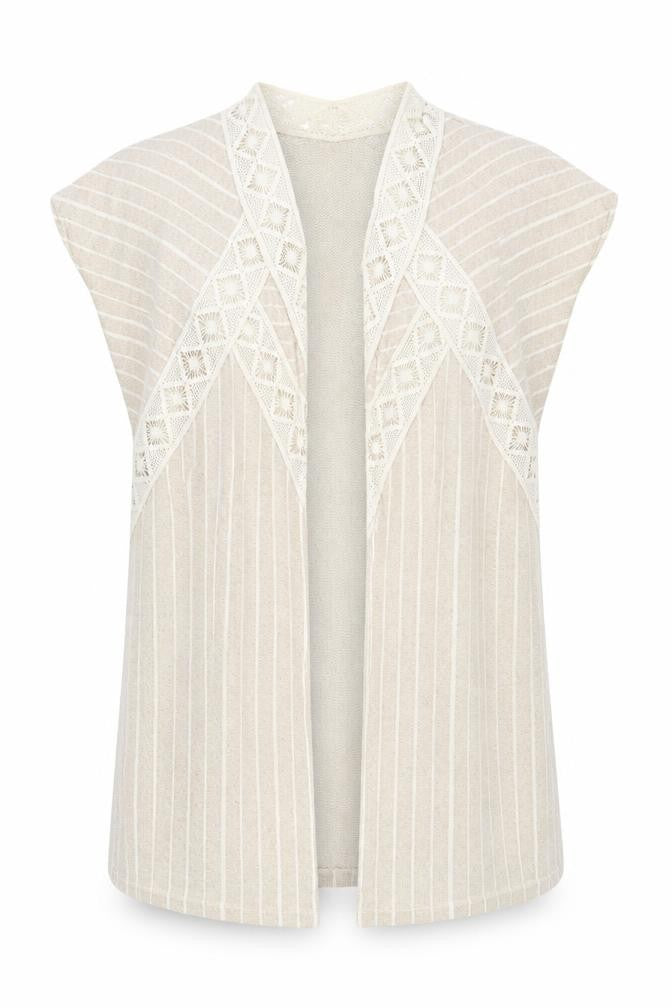 Front view of Zara Women's Beige Cape Sleeveless Open-Knit Jumper S