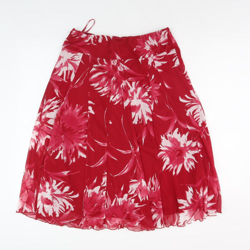 M&Co Women's Red Floral Skirt Size 14 Polyester