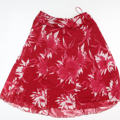 M&Co Women's Red Floral Skirt Size 14 Polyester