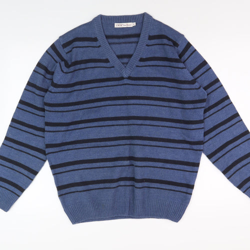 EWM Men’s Blue Striped Pullover Jumper M