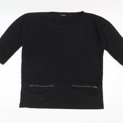 Esmara Women's Black 3/4 Sleeve Top, Size S, Zip Accents