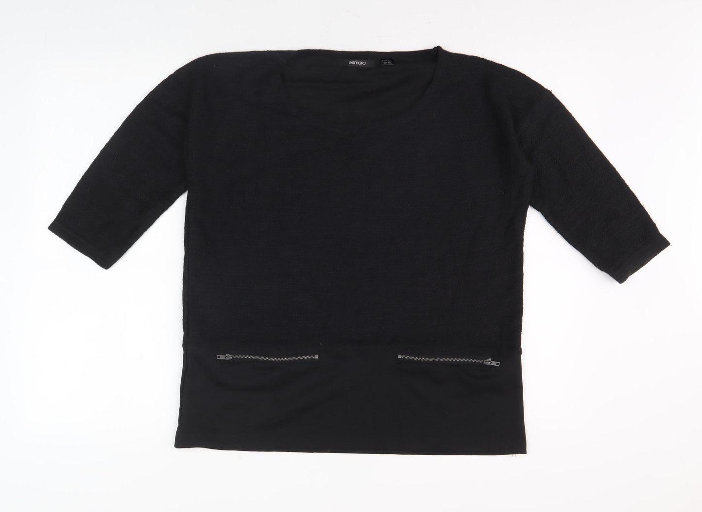 Esmara Women's Black 3/4 Sleeve Top, Size S, Zip Accents