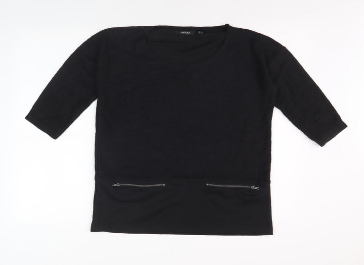 Esmara Women's Black 3/4 Sleeve Top, Size S, Zip Accents