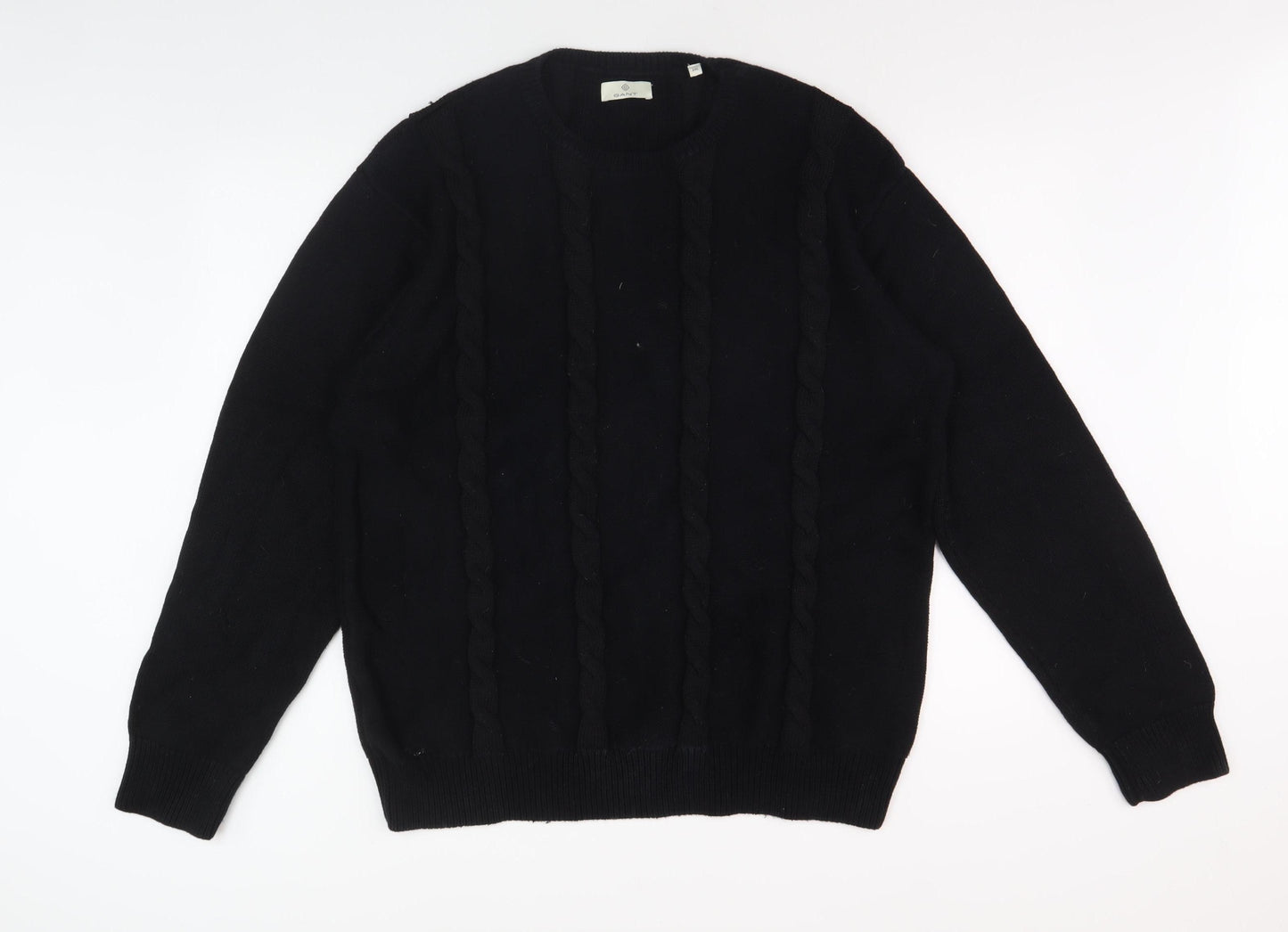 GANT Men's Black 2XL Cable-Knit Pullover Jumper
