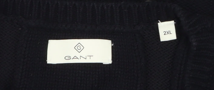 GANT Men's Black 2XL Cable-Knit Pullover Jumper