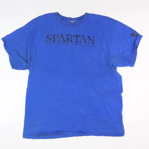 Spartan Men's Blue Crew Neck Cotton T-Shirt, Size L