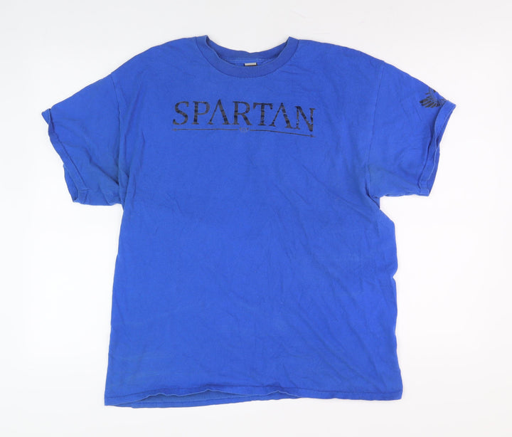 Spartan Men's Blue Crew Neck Cotton T-Shirt, Size L